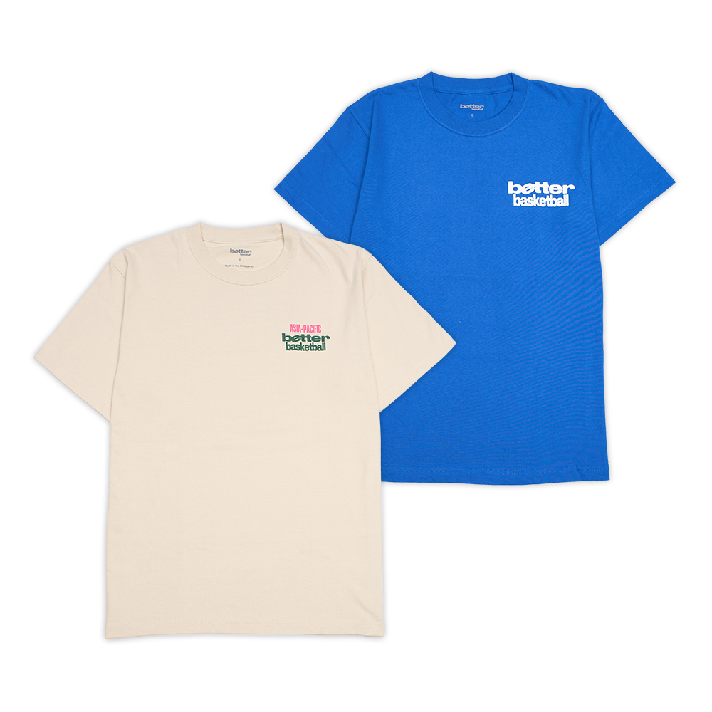 Better Basketball Tee Set: (Asia Pacific Tee - Blue) + (Logo Tee - Beige)