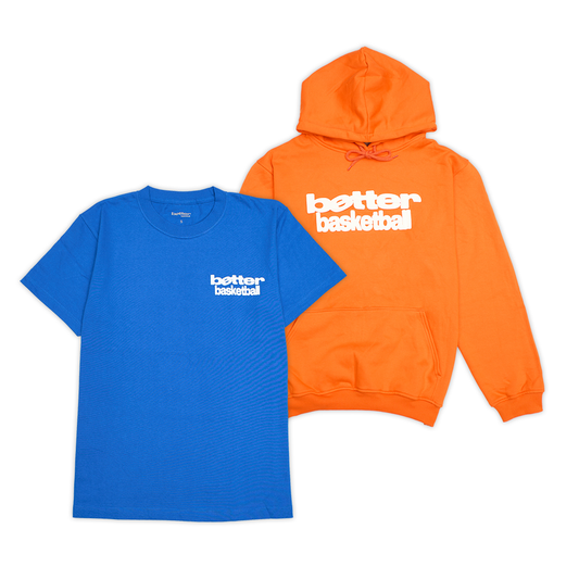 Better Basketball Hoodie Set: (Asia Pacific Tee - Blue) + (Hoodie - Orange)