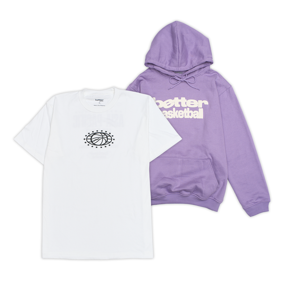 Better Basketball Hoodie Set: (Asia Pacific Tee - White) + (Hoodie - Purple)