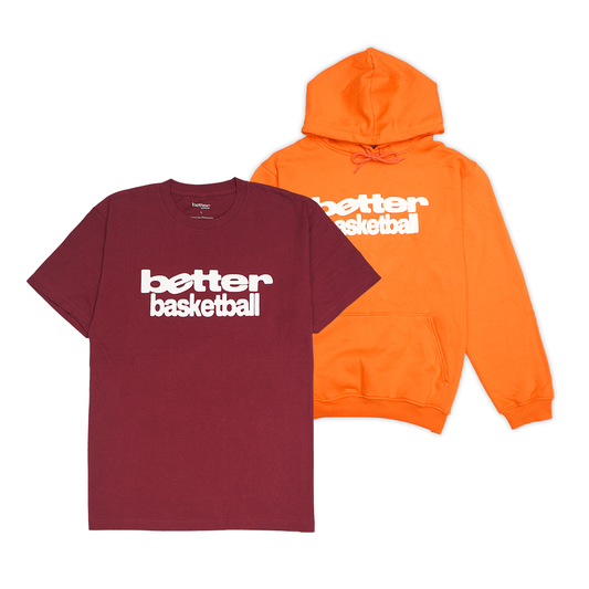 Better Basketball Hoodie Set: (Heritage Tee - Maroon) + (Hoodie - Orange)