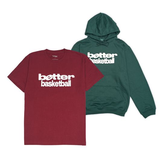 Better Basketball Hoodie Set: (Heritage Tee - Maroon) + (Hoodie - Green)